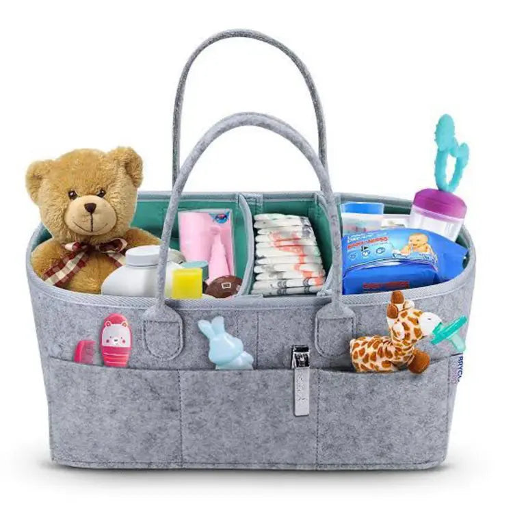 Baby Diaper Caddy Organizer, Foldable Felt Storage Bag with Multi Pockets and Flexible Compartments