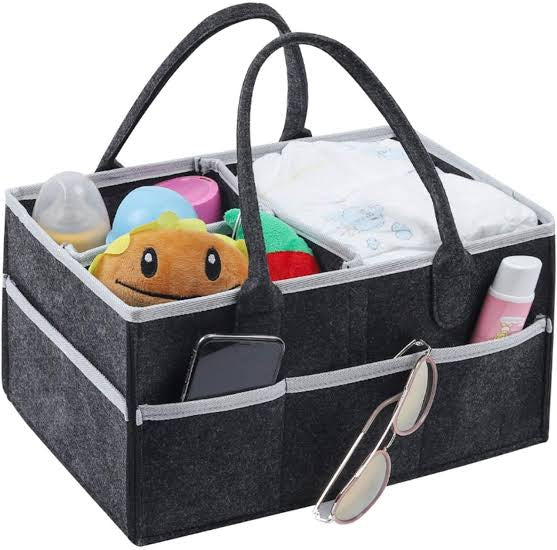 Baby Diaper Caddy Organizer, Foldable Felt Storage Bag with Multi Pockets and Flexible Compartments
