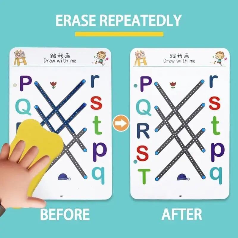 Reusable Tracing Work Book 64 Pages With ( 2 Markers & Duster Attcahed) (Premium Quality) GOODBABYPAKISTAN