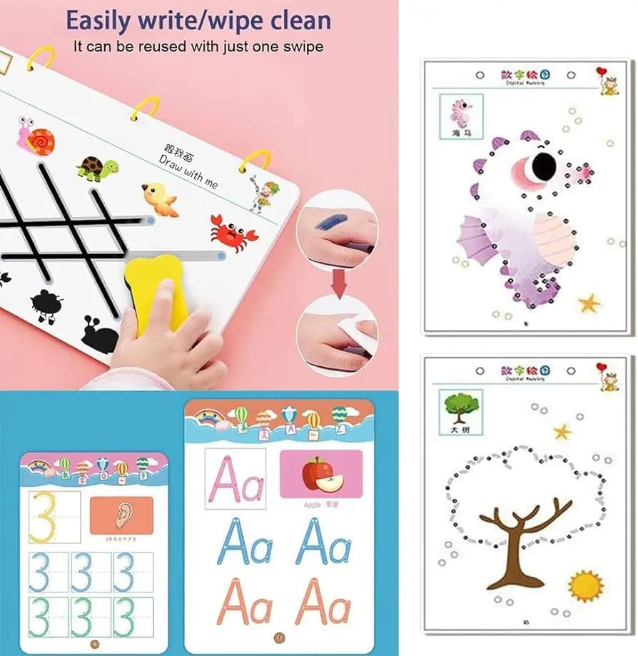 Reusable Tracing Work Book 64 Pages With ( 2 Markers & Duster Attcahed) (Premium Quality) GOODBABYPAKISTAN