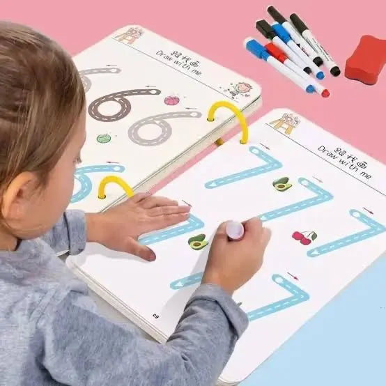 Reusable Tracing Work Book 64 Pages With ( 2 Markers & Duster Attcahed) (Premium Quality) GOODBABYPAKISTAN